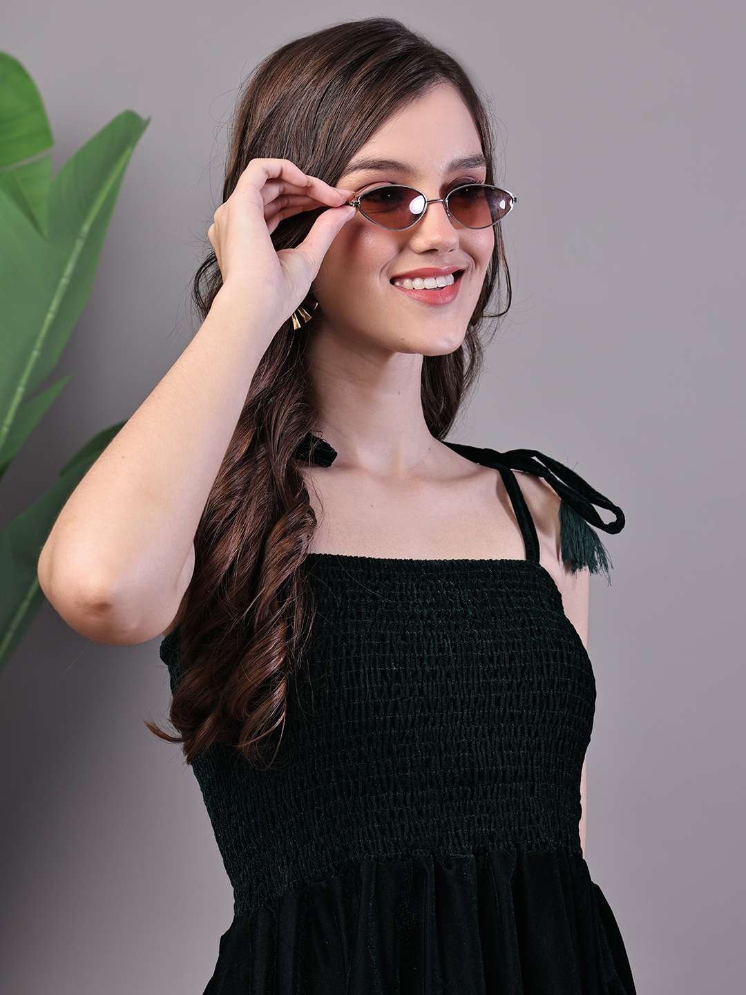 Women's Bottle Green Junglee Pattern Velvet Handkerchief Hem Dress Midi Dresses - Image 3