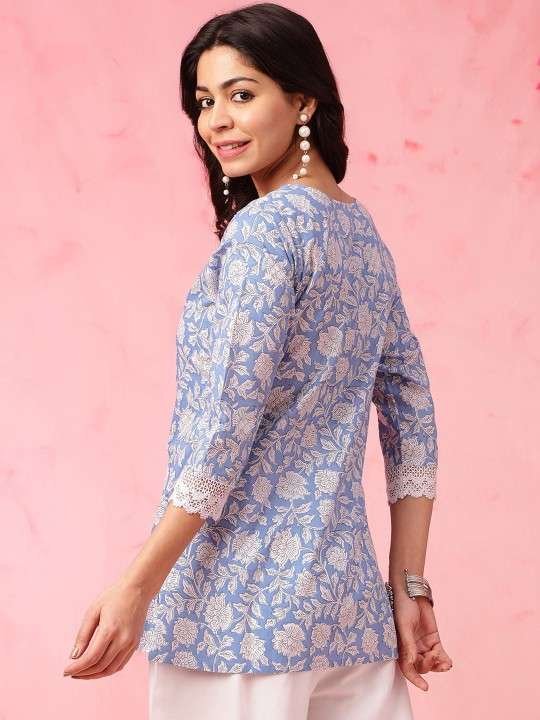 Women's Rayon Floral Printed Straight Short Kurti Set - Image 2