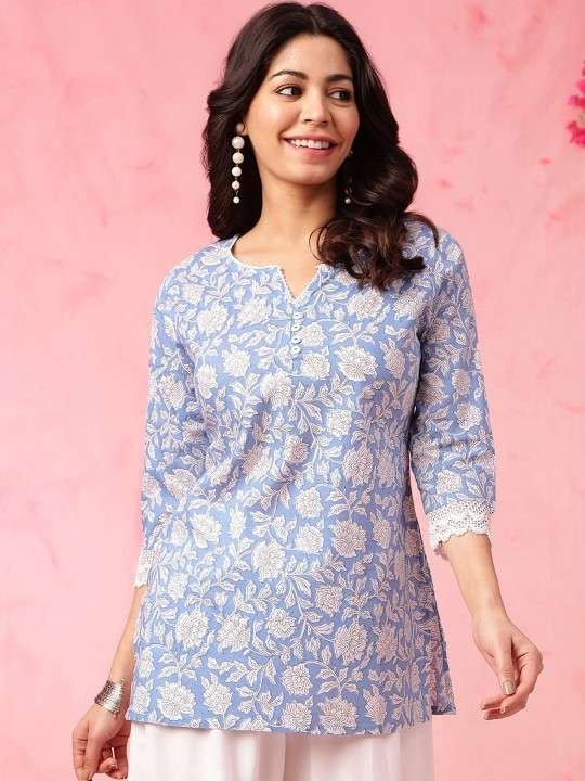 Women's Rayon Floral Printed Straight Short Kurti Set - Image 3