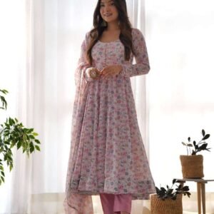 Womens Crunchy Silk Anarkali Kurti with Pant & Dupatta Set